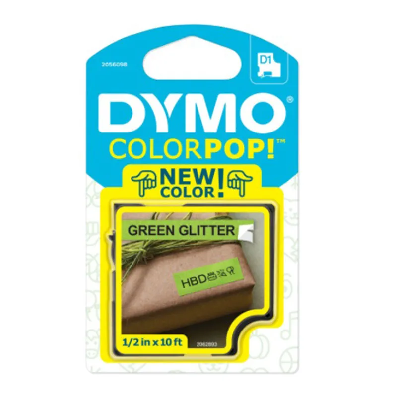 Fita para rotulador Color Pop verde glitter com escrita preta 12mm - Dymo