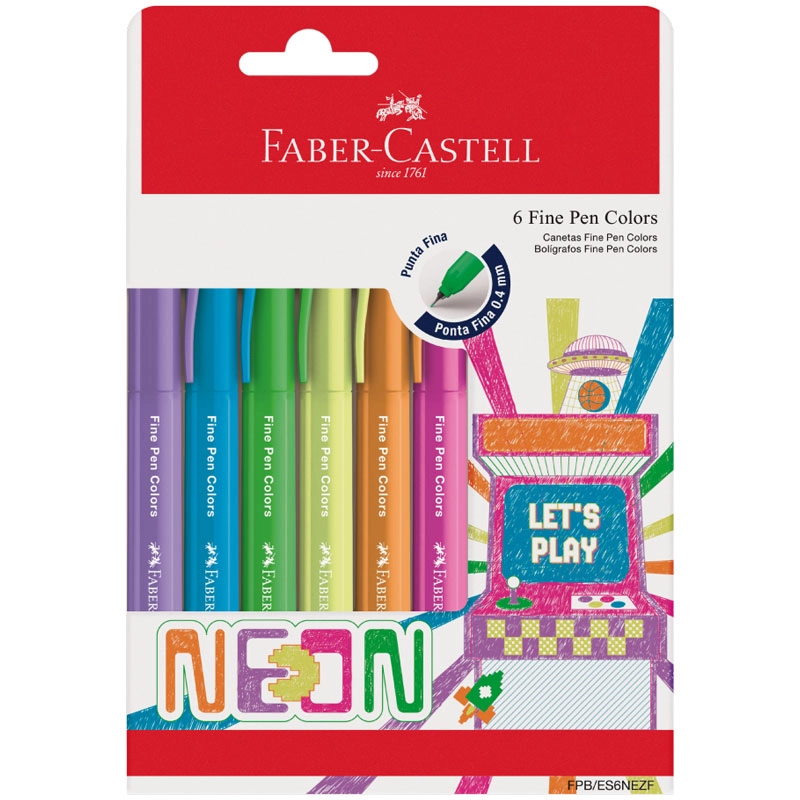 Caneta hidrográfica Fine Pen Neon FPB/ES6NEZF com 6 unidades - Faber-Castell