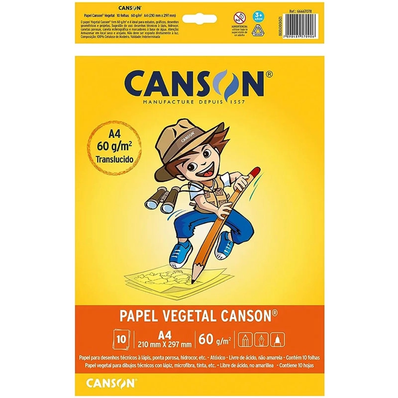Papel vegetal liso A4 60g - com 10 folhas - Canson