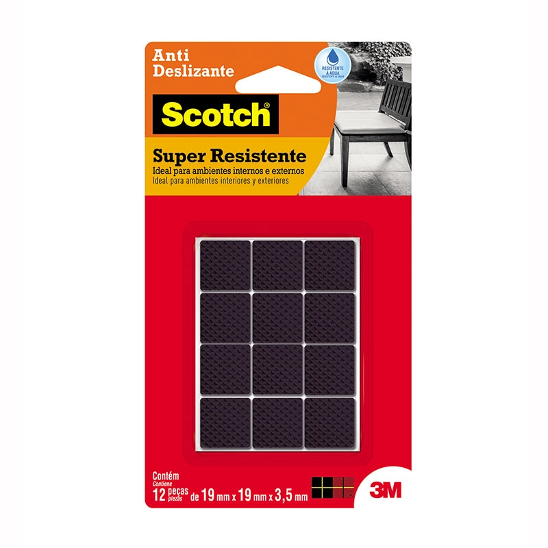 Protetor antideslizante Scotch quadrado preto Pequeno 12 unidades - 3M