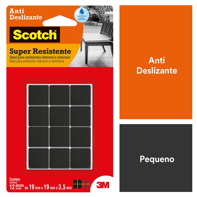 Protetor antideslizante Scotch quadrado preto Pequeno 12 unidades - 3M