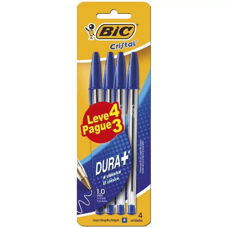 Caneta esferográfica Cristal 1.0 Azul com 4 unidades - Bic