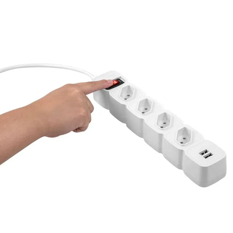 Protetor de linha com 4 tomadas e 2 portas USB Branco EPE 204 - Intelbras