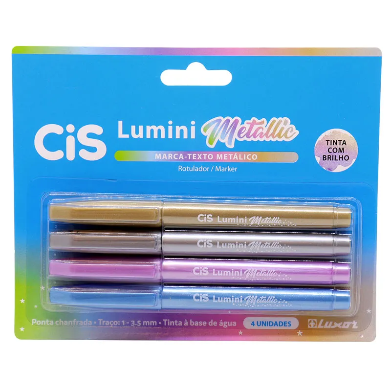 Pincel marca texto Lumini Metálico com brilho 4 unidades - Cis