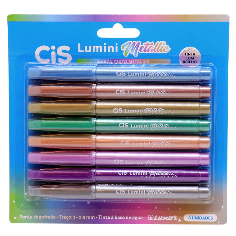 Pincel marca texto Lumini Metálico com brilho 8 unidades - Cis