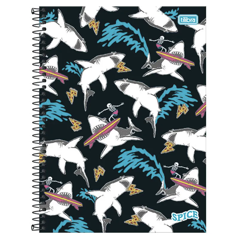 Caderno espiral capa dura universitário 1x1 80 folhas Spice Tubarão - Tilibra