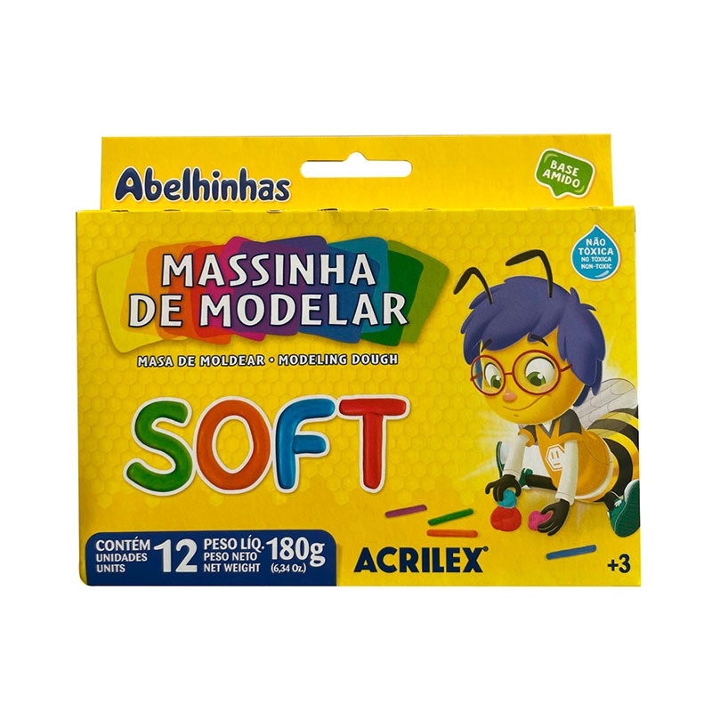 Massa de modelar Soft 180g c/ 12 cores 07312 Acrilex - Escolar - Lepok