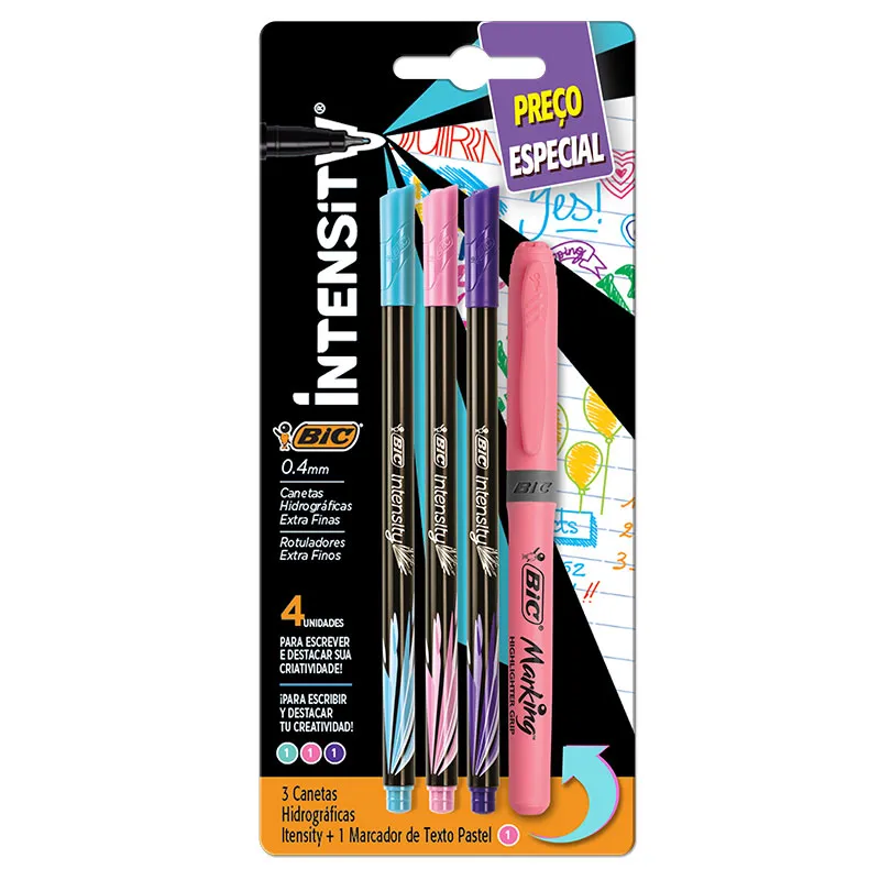 Kit escrita Intensity marca texto Rosa com 4 itens - Bic