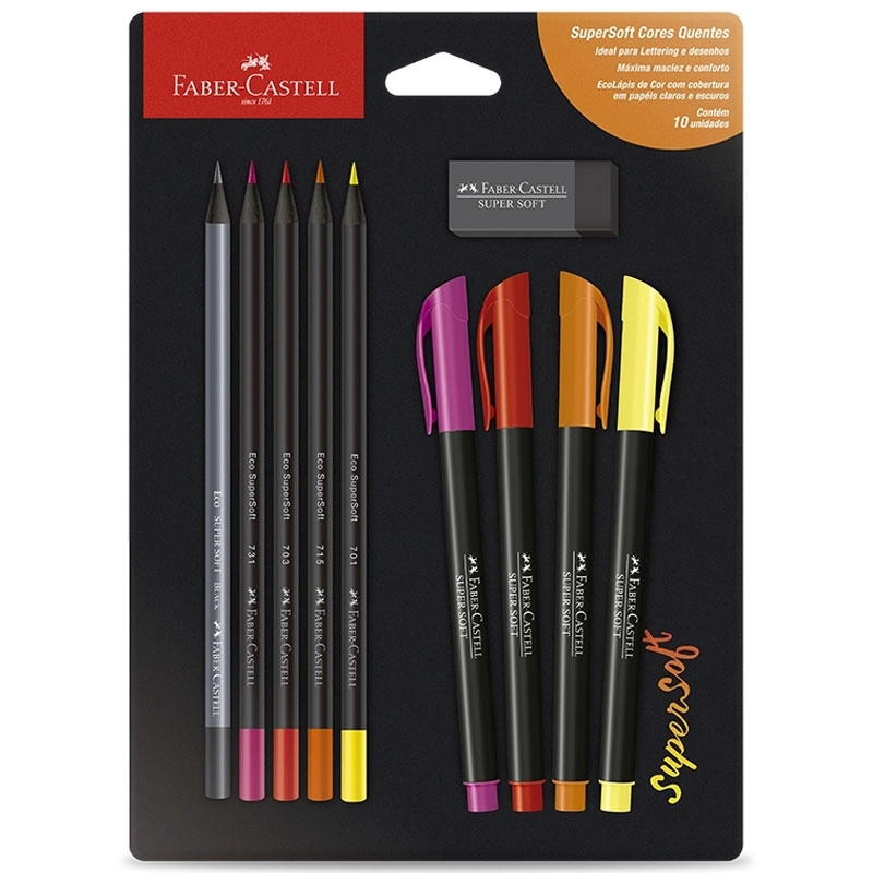 Kit Supersoft cores quentes com 10 itens KIT/SSCQUENTES - Faber-Castell