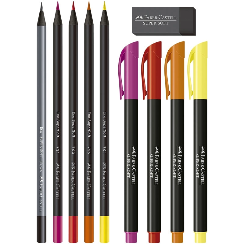 Kit Supersoft cores quentes com 10 itens KIT/SSCQUENTES - Faber-Castell