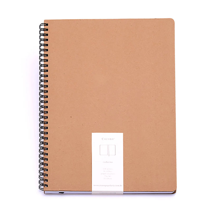 Caderno espiral capa dura sem pauta Grande 96 folhas Kraft - Cicero - Lepok