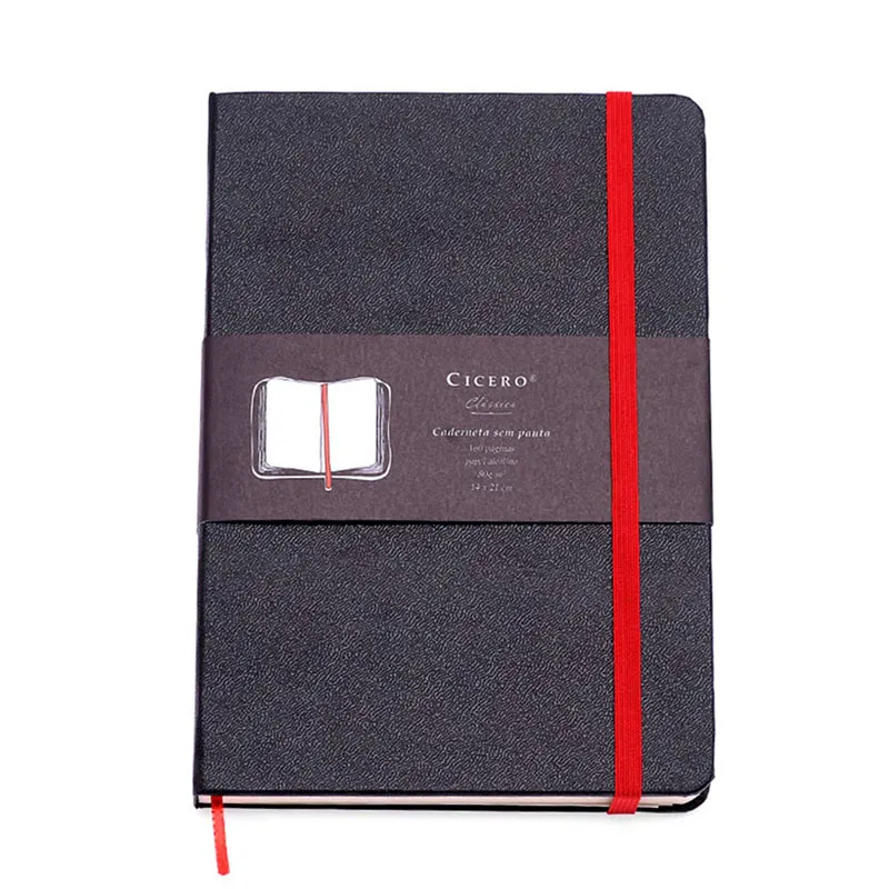 Caderneta capa dura 1/8 Fitto Clássica Preto e Vermelho sem pauta 160 folhas - Cicero