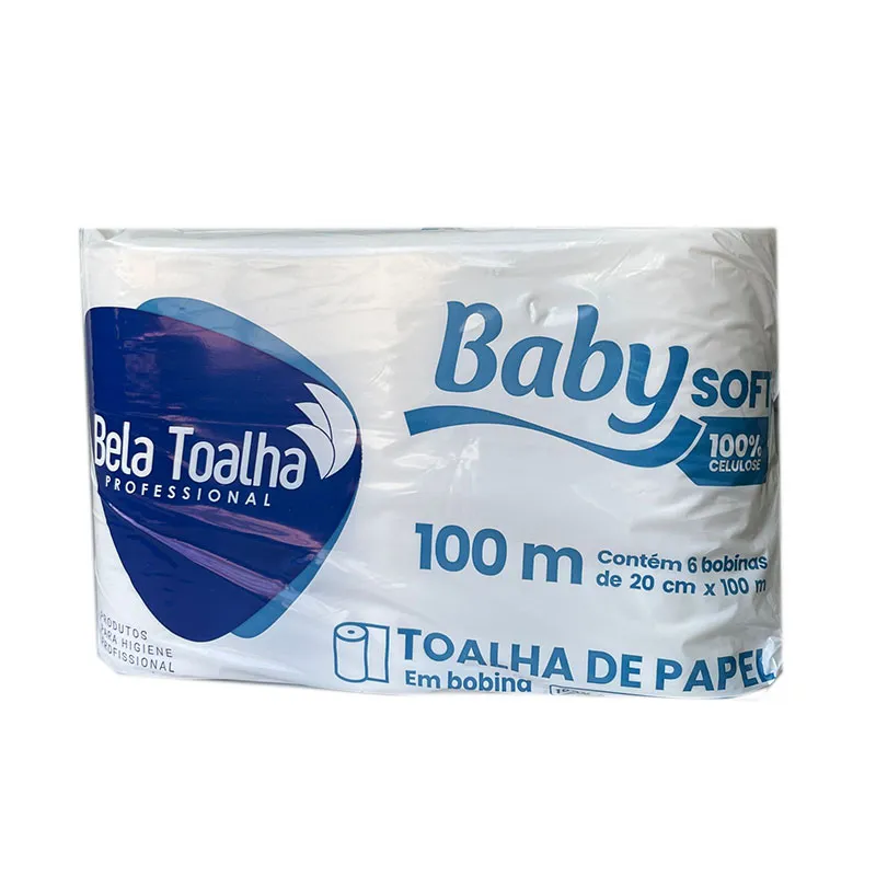 Papel toalha bobina 100% Celulose Virgem 20x100 com 6 rolos - Baby