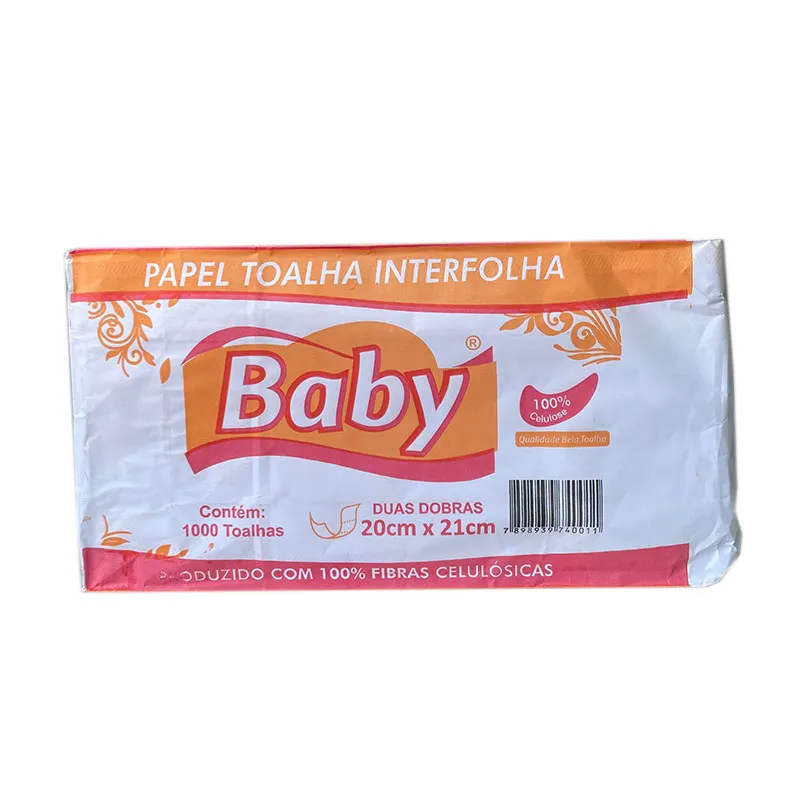 Papel toalha interfolha 2 dobras 100% Celulose 20x21 com 1000 fls - Baby