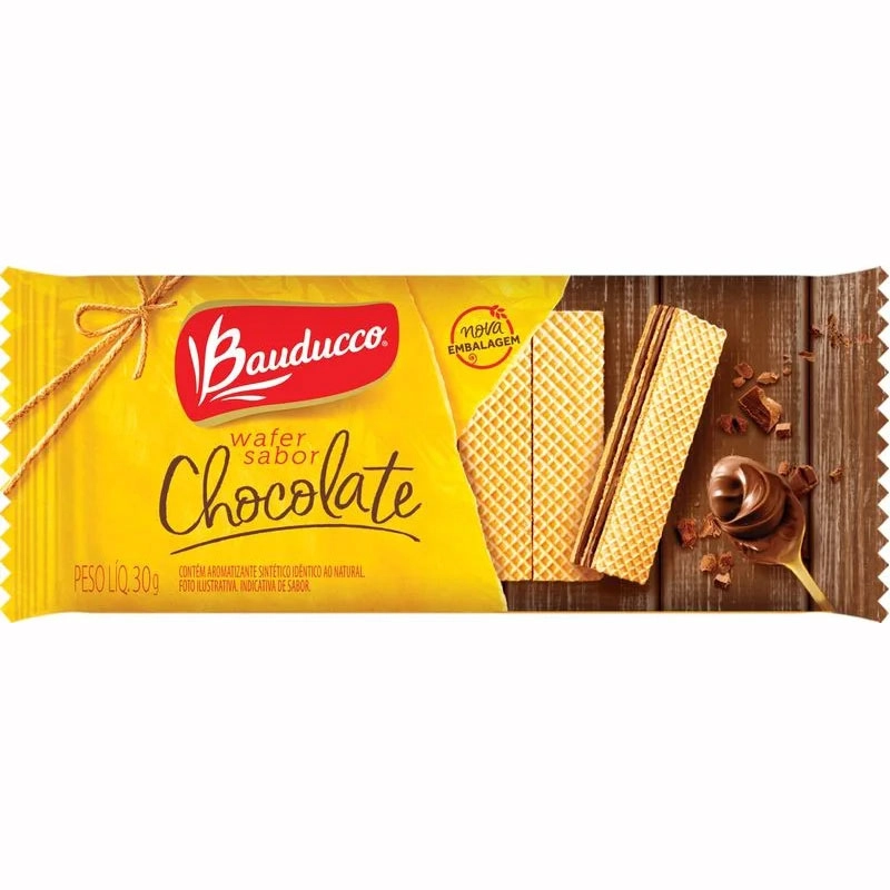 Biscoito sachê Wafer de Chocolate 30g caixa com 96 unidades - Bauducco
