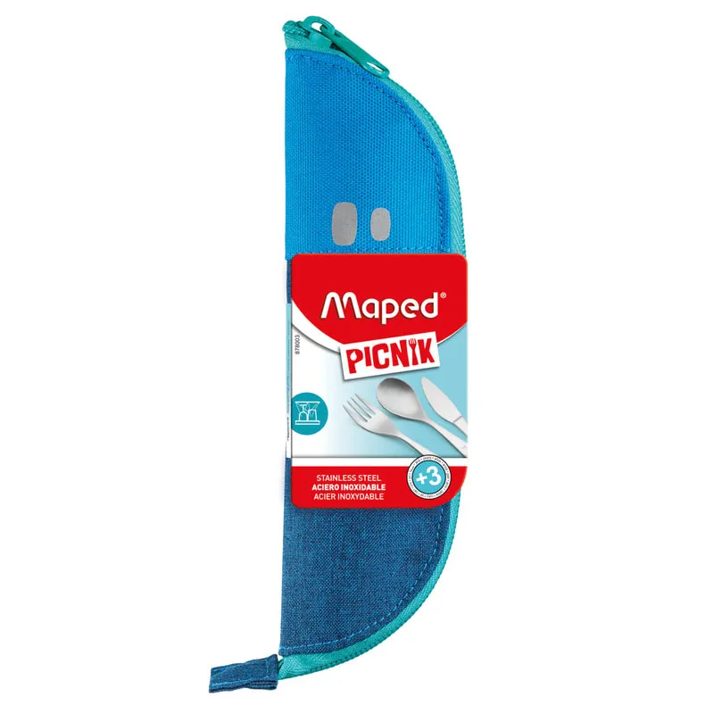 Kit talheres inox com 3 peças Picnik Concept Kids Azul 878003 - Maped