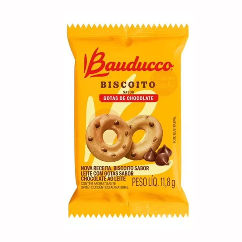 Biscoito sachê Leite com Gotas de Chocolate 11,8g caixa com 400 unidades - Bauducco