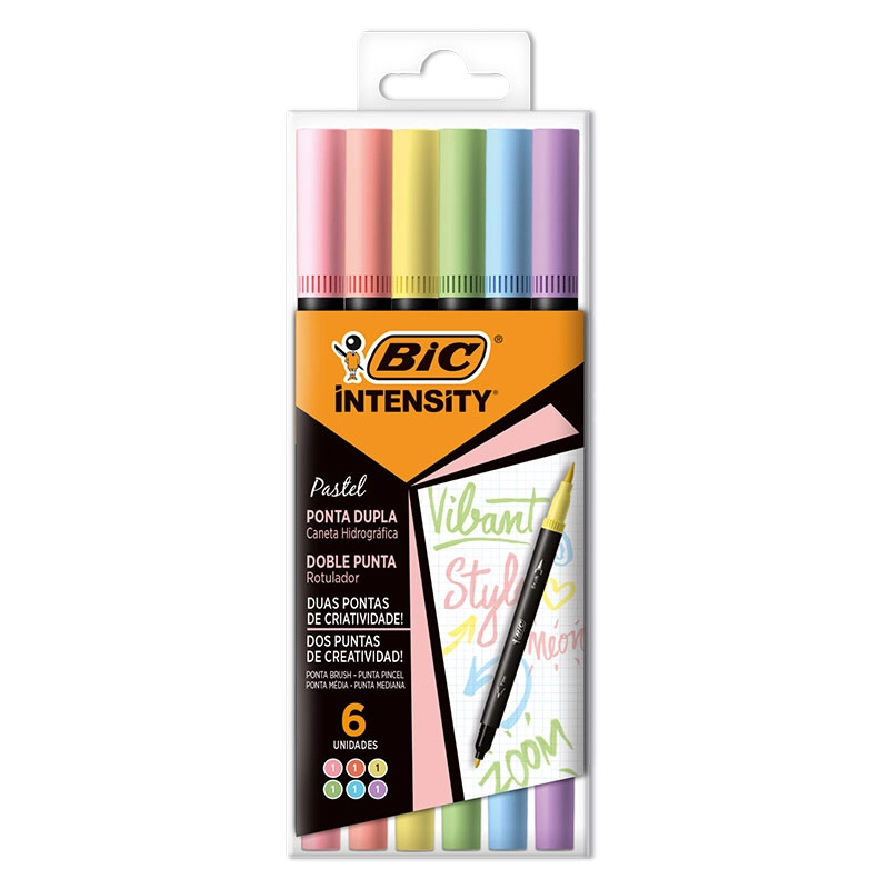 Caneta hidrográfica Intensity Dual Tip Pastel com 6 unidades - Bic