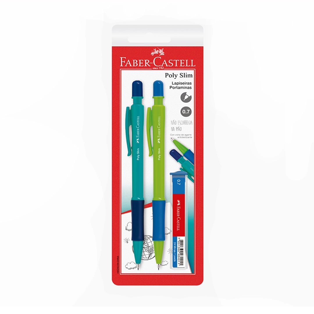 Lapiseira 0.7mm Poly Slim Azul e Verde SM/07SLIMAV com 2 unidades - Faber-Castell