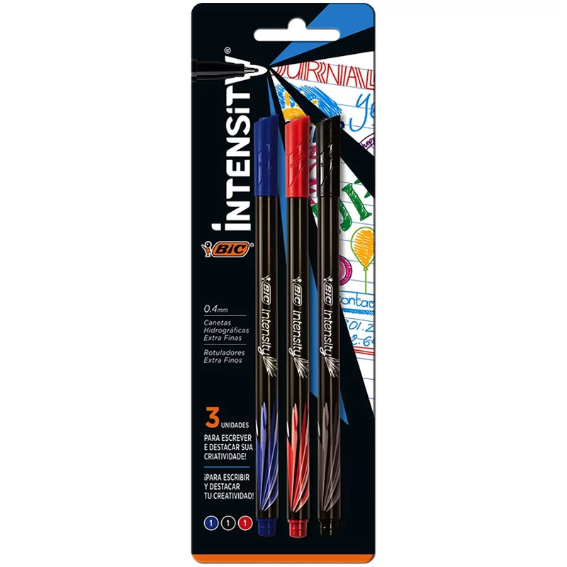 Caneta hidrográfica Ultra Fina Intensity com 3 unidades - Bic