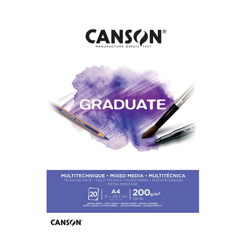 Bloco graduate multi técnica branco A4 200g - com 20 folhas - Canson