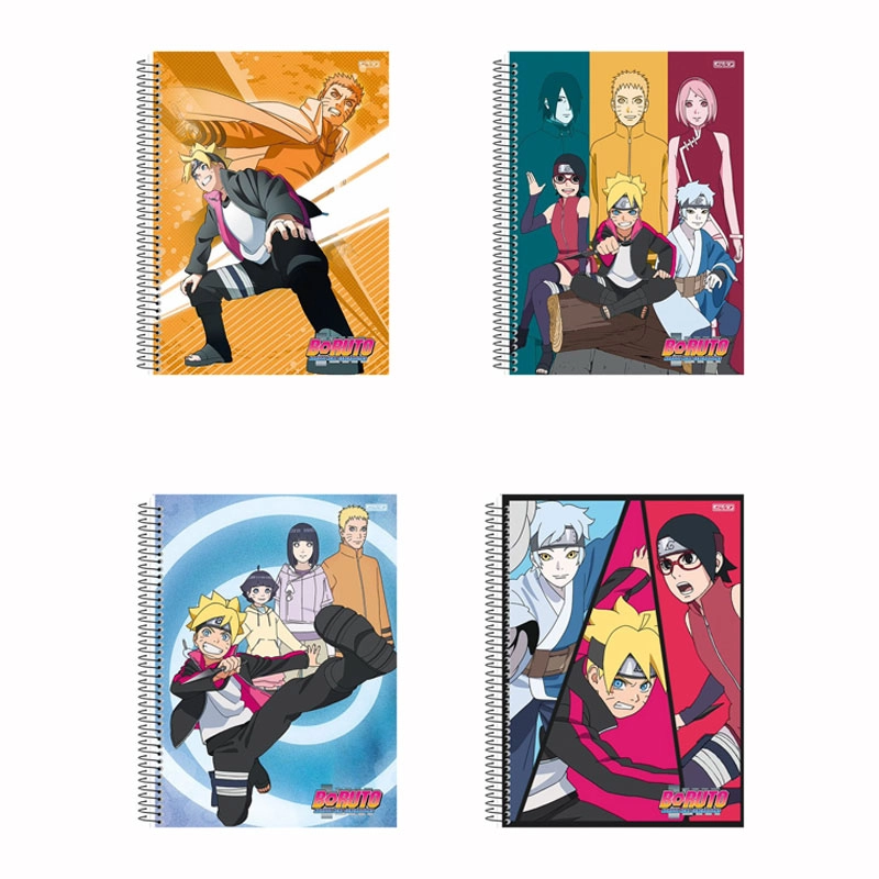 Caderno espiral capa dura universitário 1x1 80 folhas Boruto - São Domingos