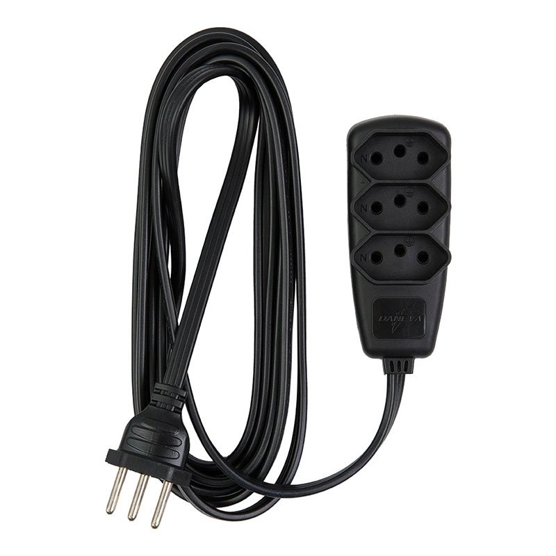 Extensão Sort 3 tomadas com 5 metros 2P+T 10A Preta DN1787 - Daneva