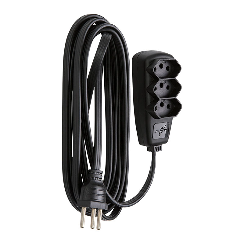 Extensão Sort 3 tomadas com 5 metros 2P+T 10A Preta DN1787 - Daneva