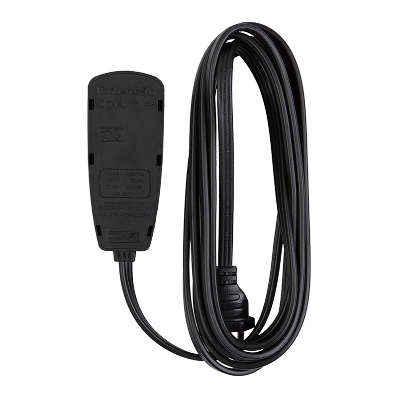 Extensão Sort 3 tomadas com 5 metros 2P+T 10A Preta DN1787 - Daneva
