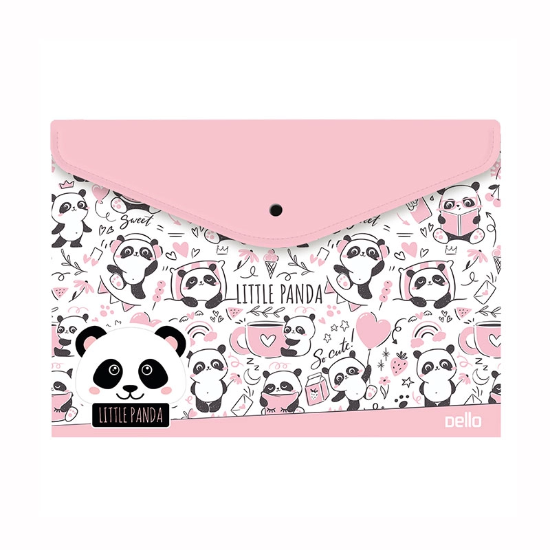 Envelope plástico com botão A4 Panda Rosa 0018.01 - Dello
