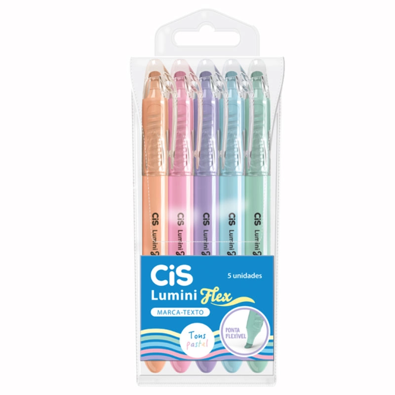 Pincel marca texto Lumini Flex Pastel 5 unidades - Cis