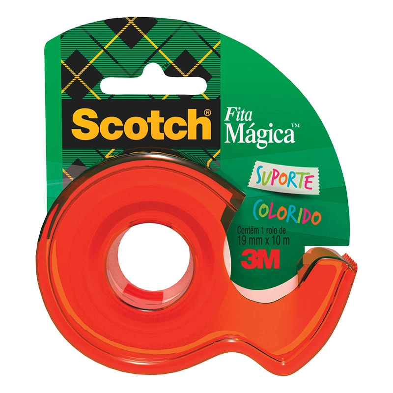 Fita mágica Scotch com suporte Laranja 19mmx10m 810 - 3M