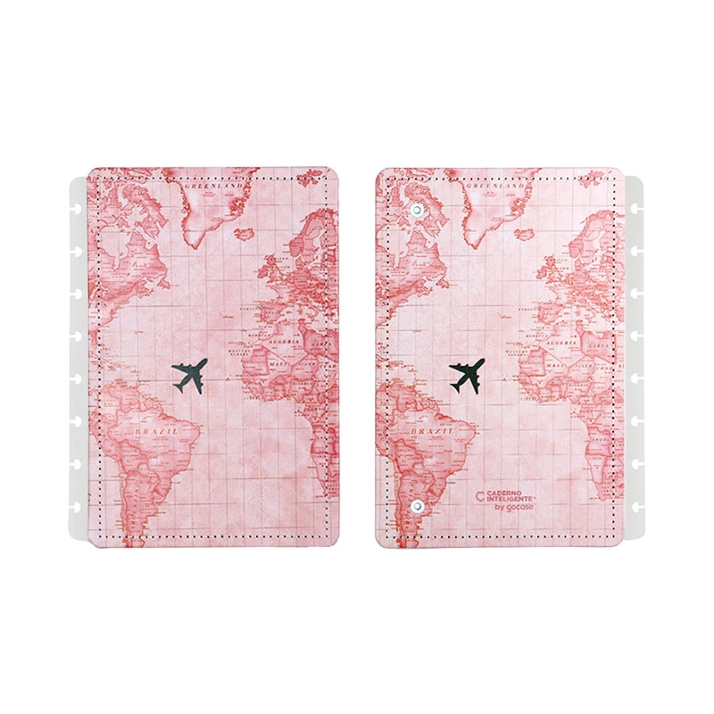 Capa e contra-capa A5 Mapa Mundi Rosa by Gocase CICA2109 - Caderno Inteligente