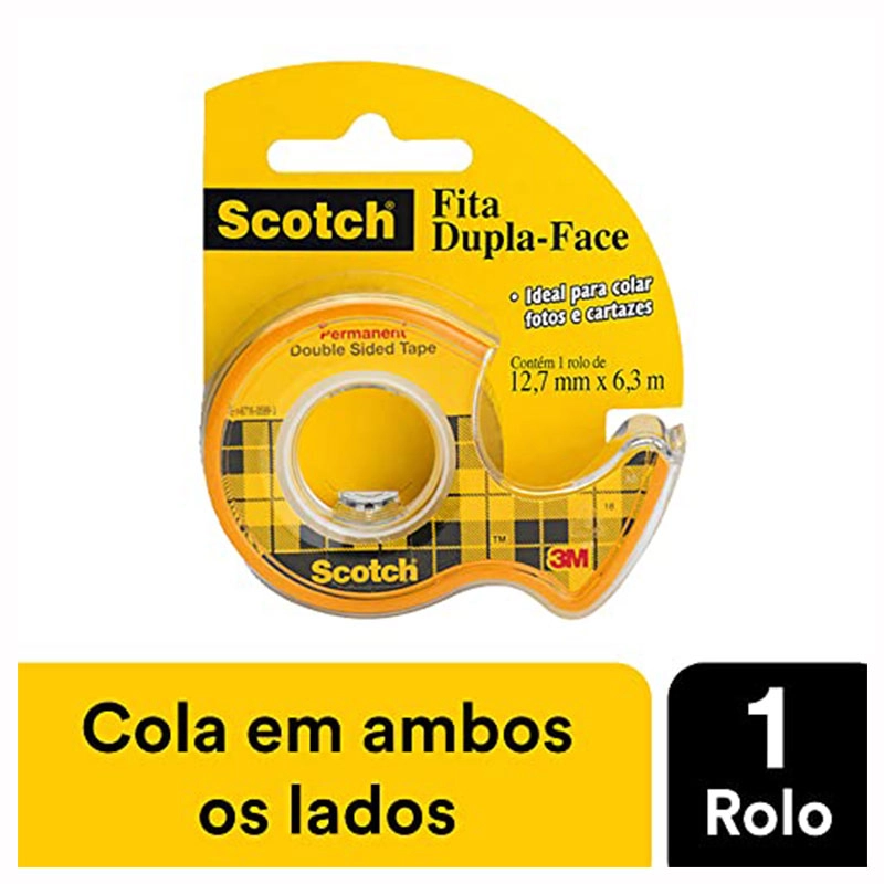 Fita dupla face Scotch com suporte 12,7mm x 6,3m - 3M