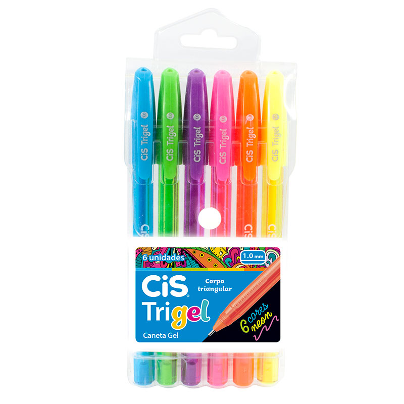 Caneta gel 1.00mm Trigel 57.6500 - com 6 cores Neon - Cis
