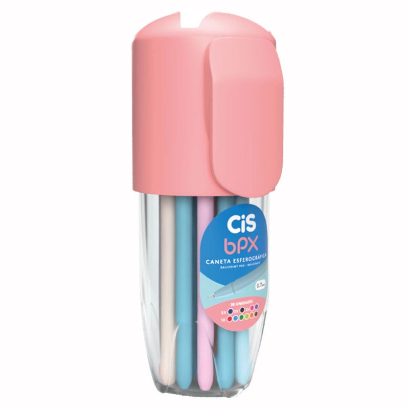 Caneta esferográfica 0.7mm BPX com 18 cores Rosa - Cis