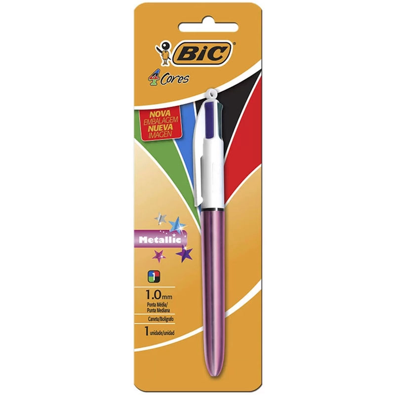Caneta esferográfica 1.0 retrátil Rosa Metálica 4 cores - Bic