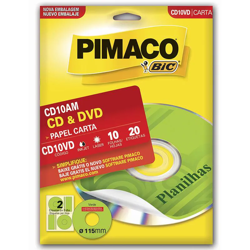 Etiqueta inkjet/laser CDPPLY CD10VD Verde 10 folhas - Pimaco