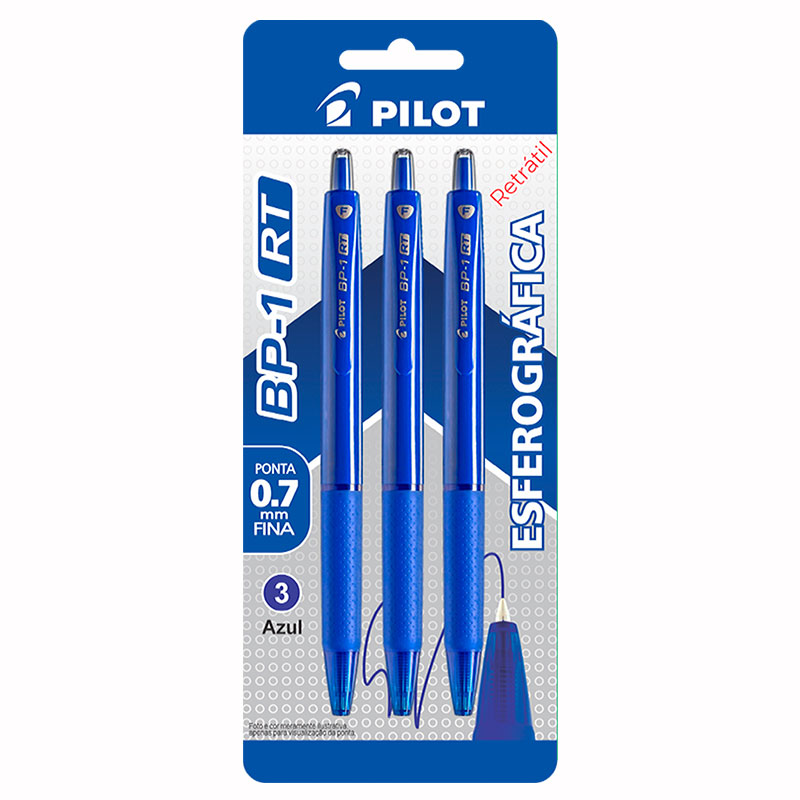 Caneta esferográfica 0.7 retrátil BP-1 RT com 3 unidades Azul