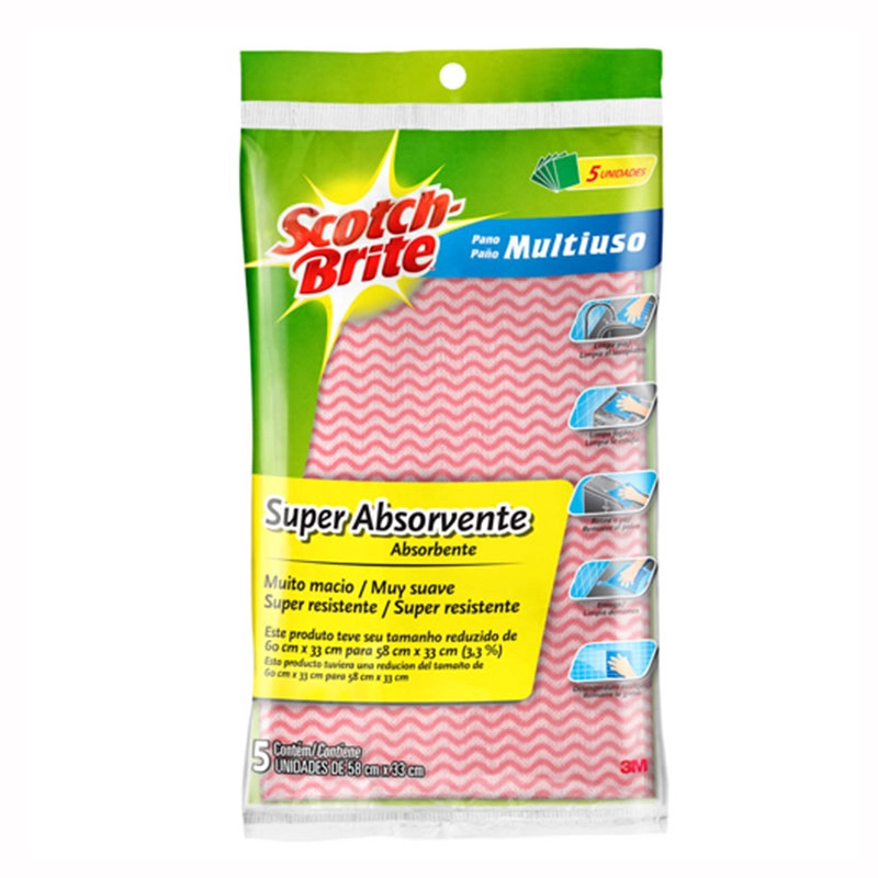Pano multiuso Scotch Brite rosa pacote com 5 unidades - 3M