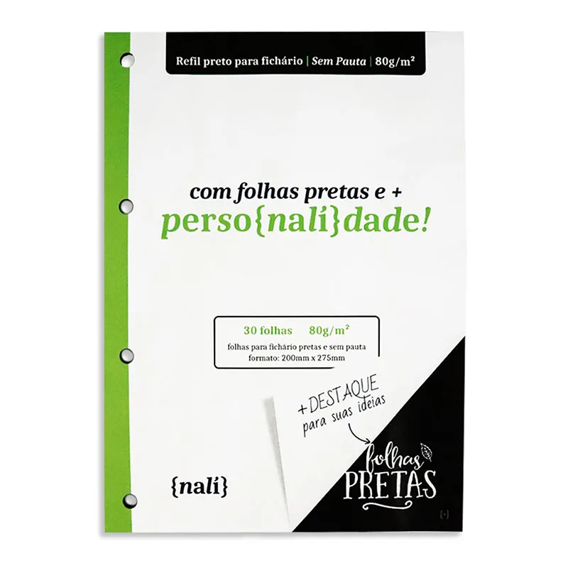 Bloco para fichário universitário sem pauta Preto 4 furos 30 fls - Nali