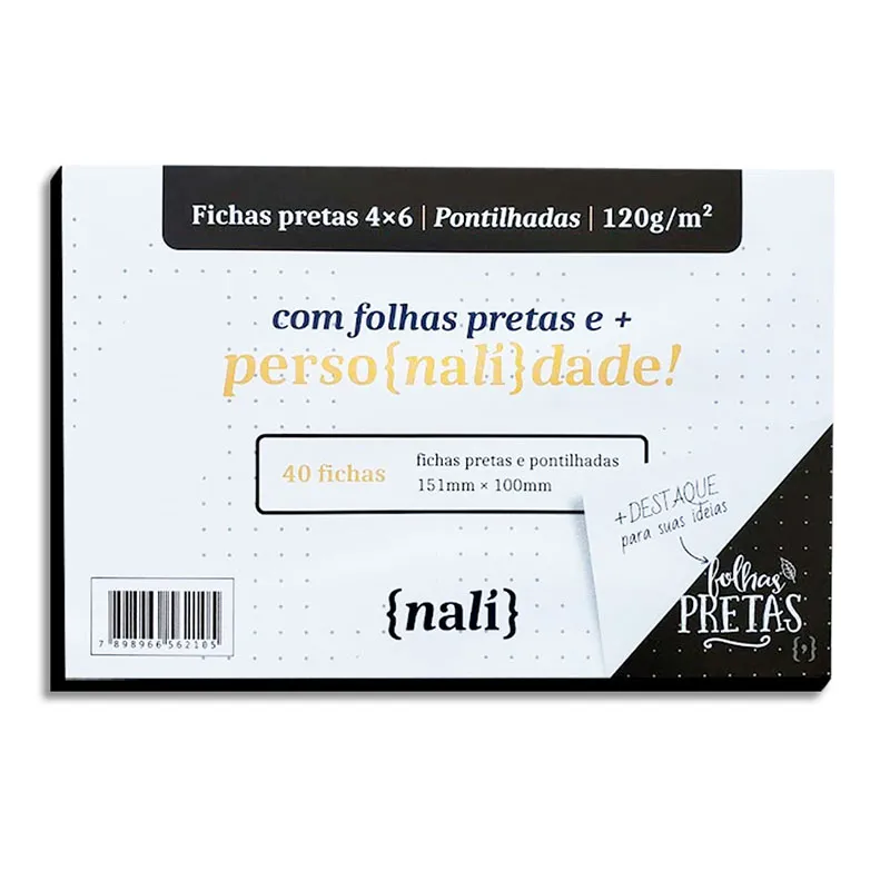 Ficha pontilhada preta 4x6 - pacote com 40 folhas - Nali