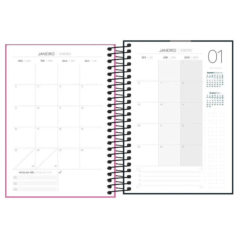 Agenda espiral diária capa plástica Cores Neon 2026 - Tilibra