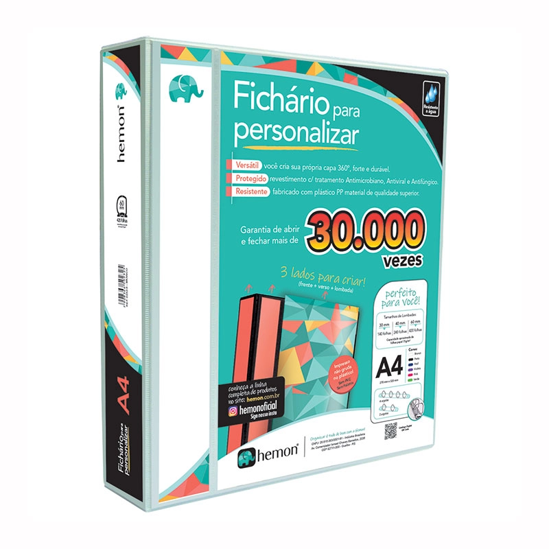 Fichário revestido com cristal A4 Branco 60mm 247 com 4 argolas - Chies