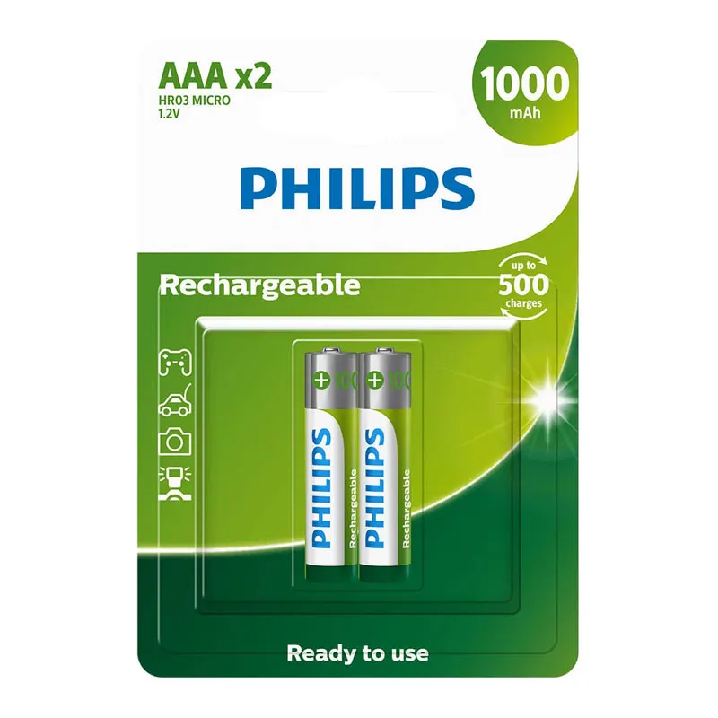 Pilha recarregável AAA 1000mAh com 2 unidades R03B2RTU10 - Philips
