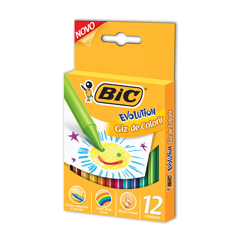 Giz de cera Evolution com 12 cores - Bic - Escolar - Lepok