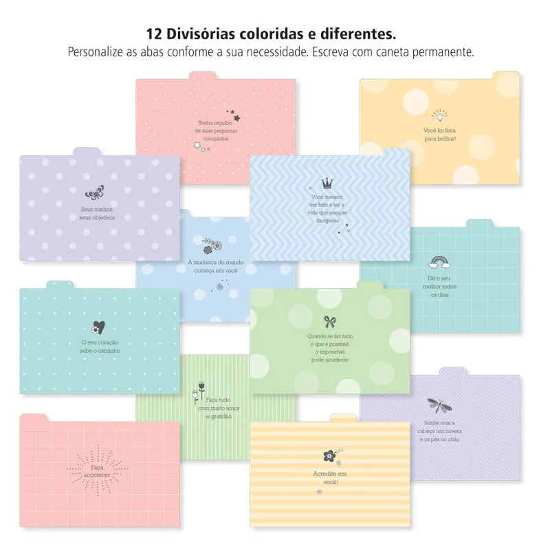 Refil divisórias coloridas para fichário de mesa 2442 - Fina Ideia