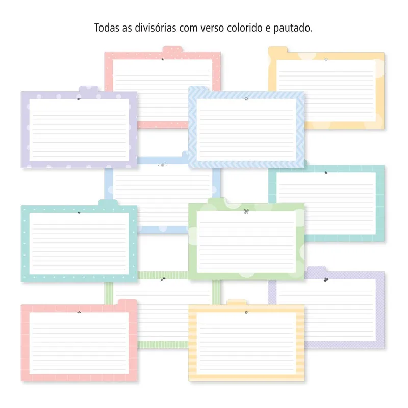 Refil divisórias coloridas para fichário de mesa 2442 - Fina Ideia