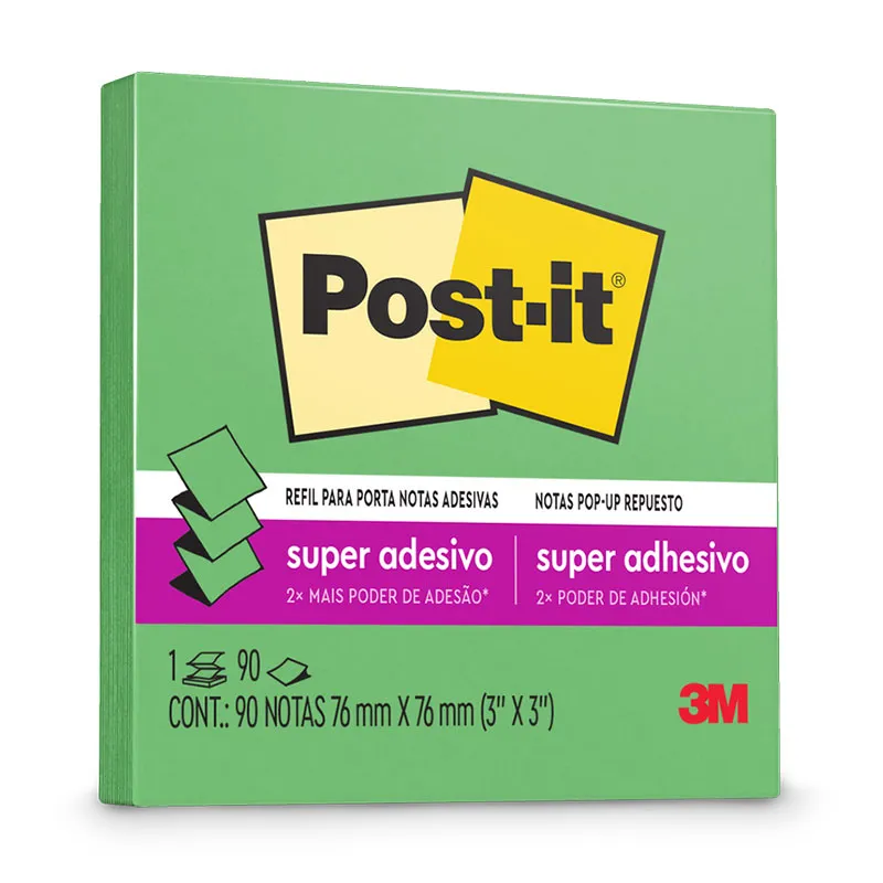 Bloco de notas super adesivas Post-it refil Verde Sorte 76x76mm 90 folhas - 3M