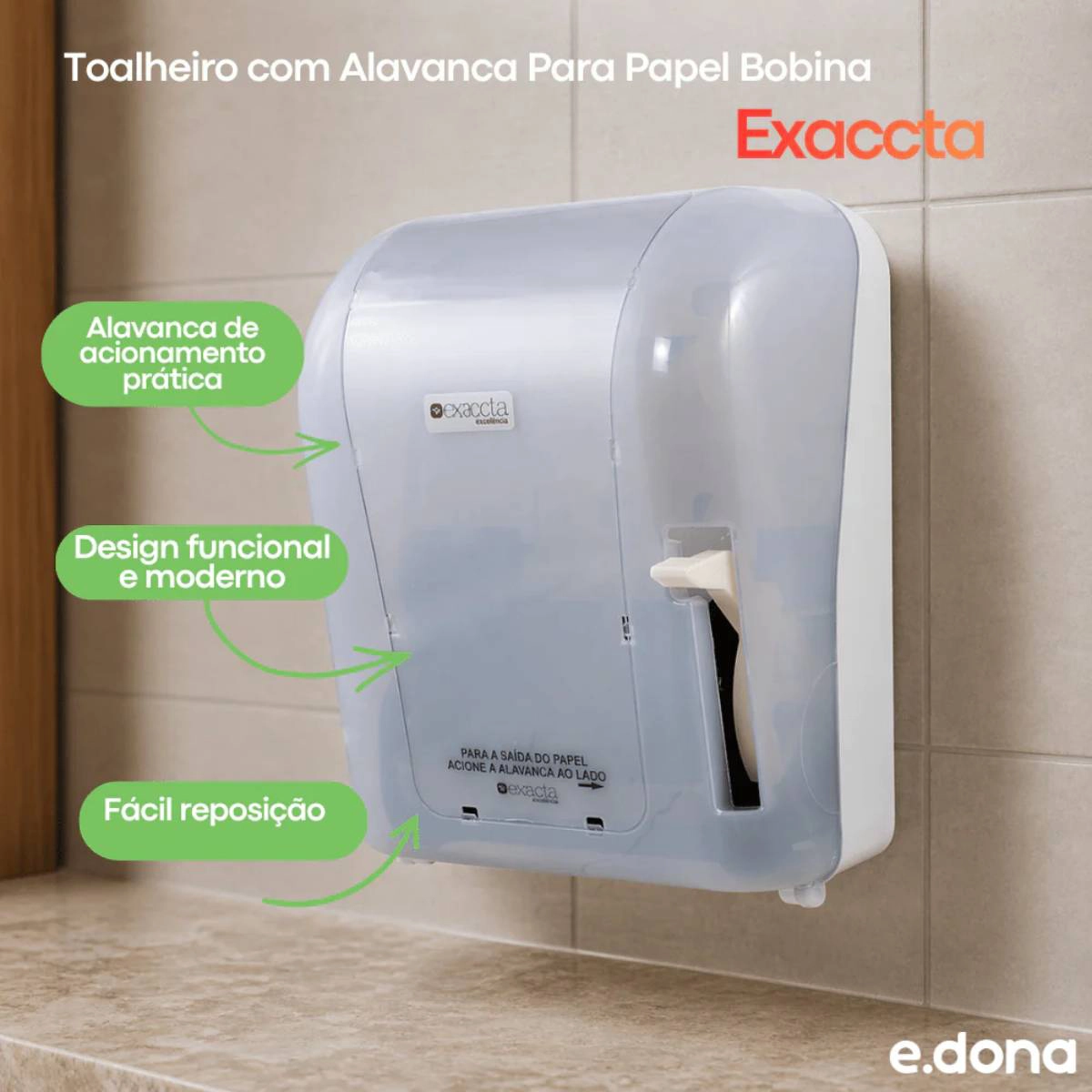 Toalheiro para papel toalha bobina com alavanca Branca - E-DBAL506 - Exaccta